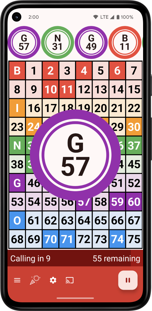 Bingo Caller in auto mode