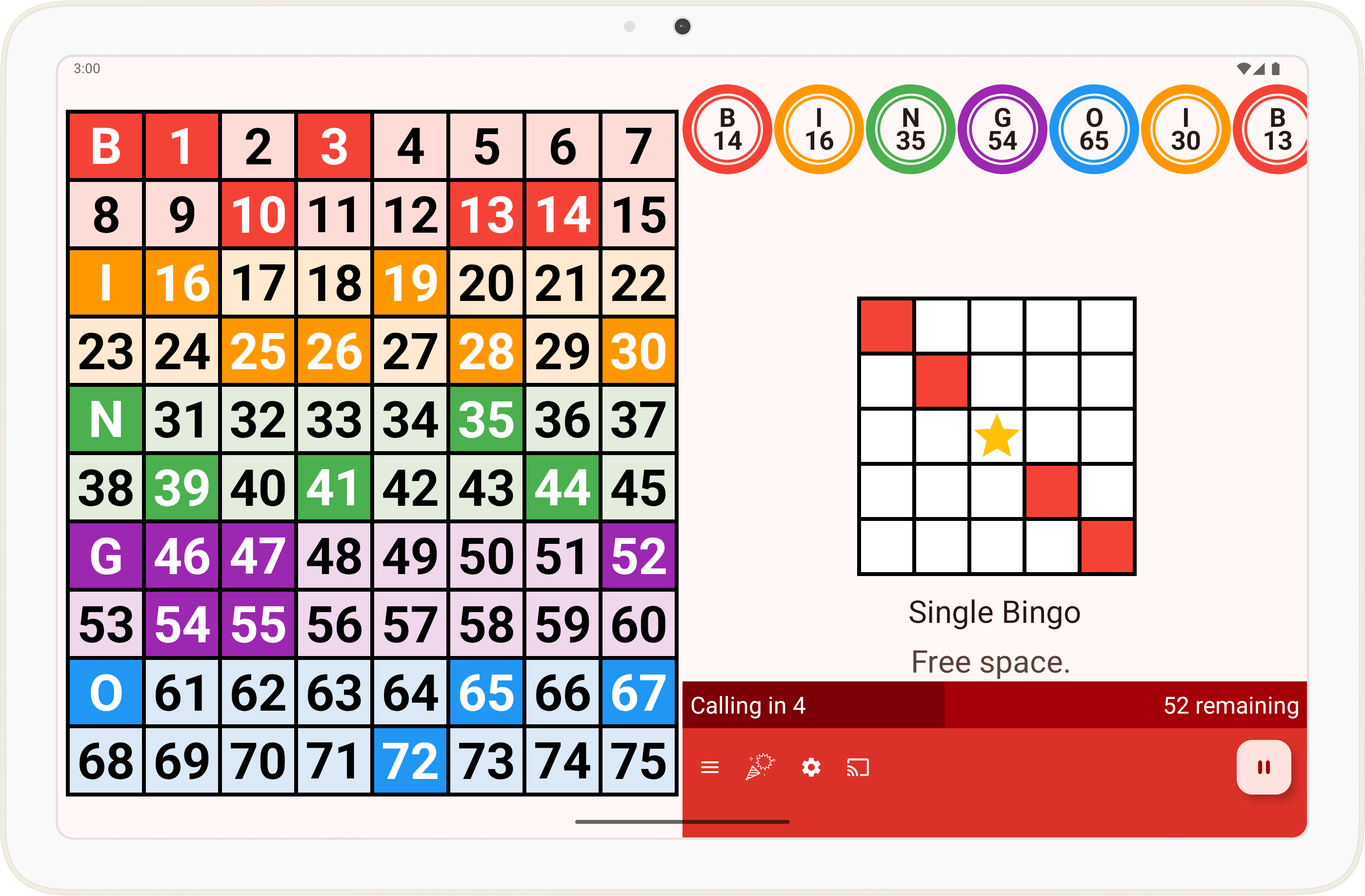 Bingo Caller on a tablet