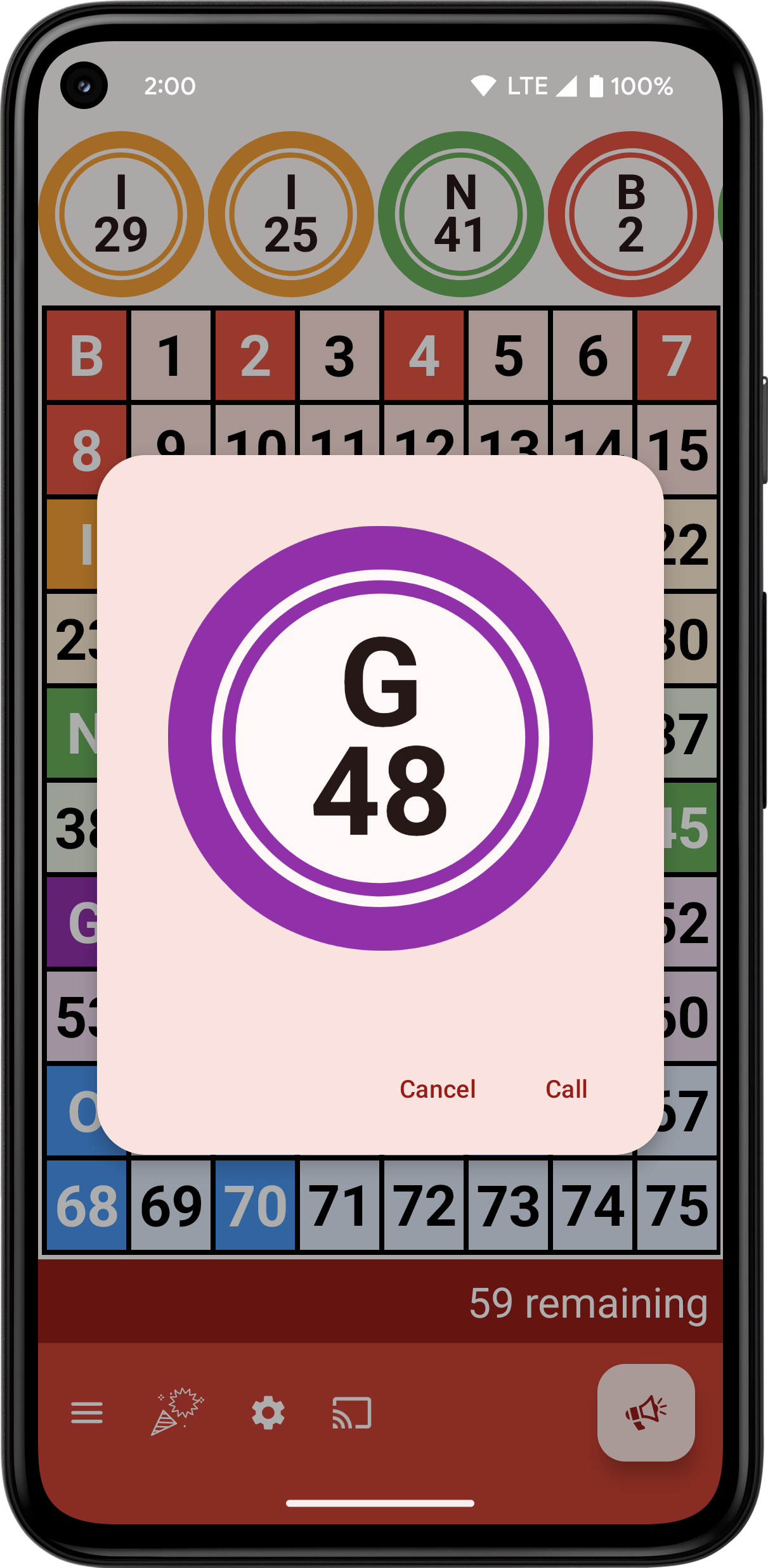 Bingo Caller in manual mode