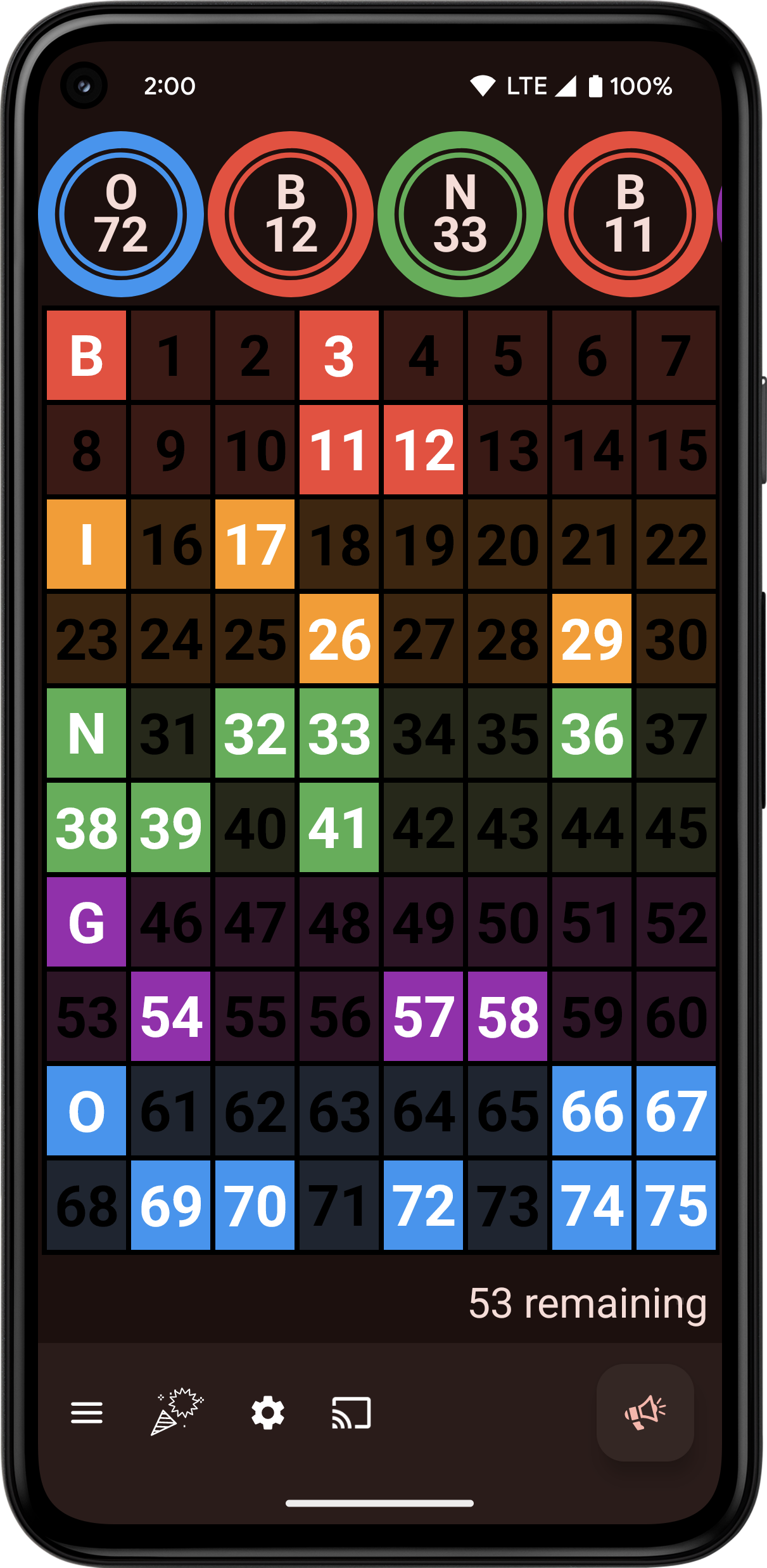 Bingo Caller in manual mode